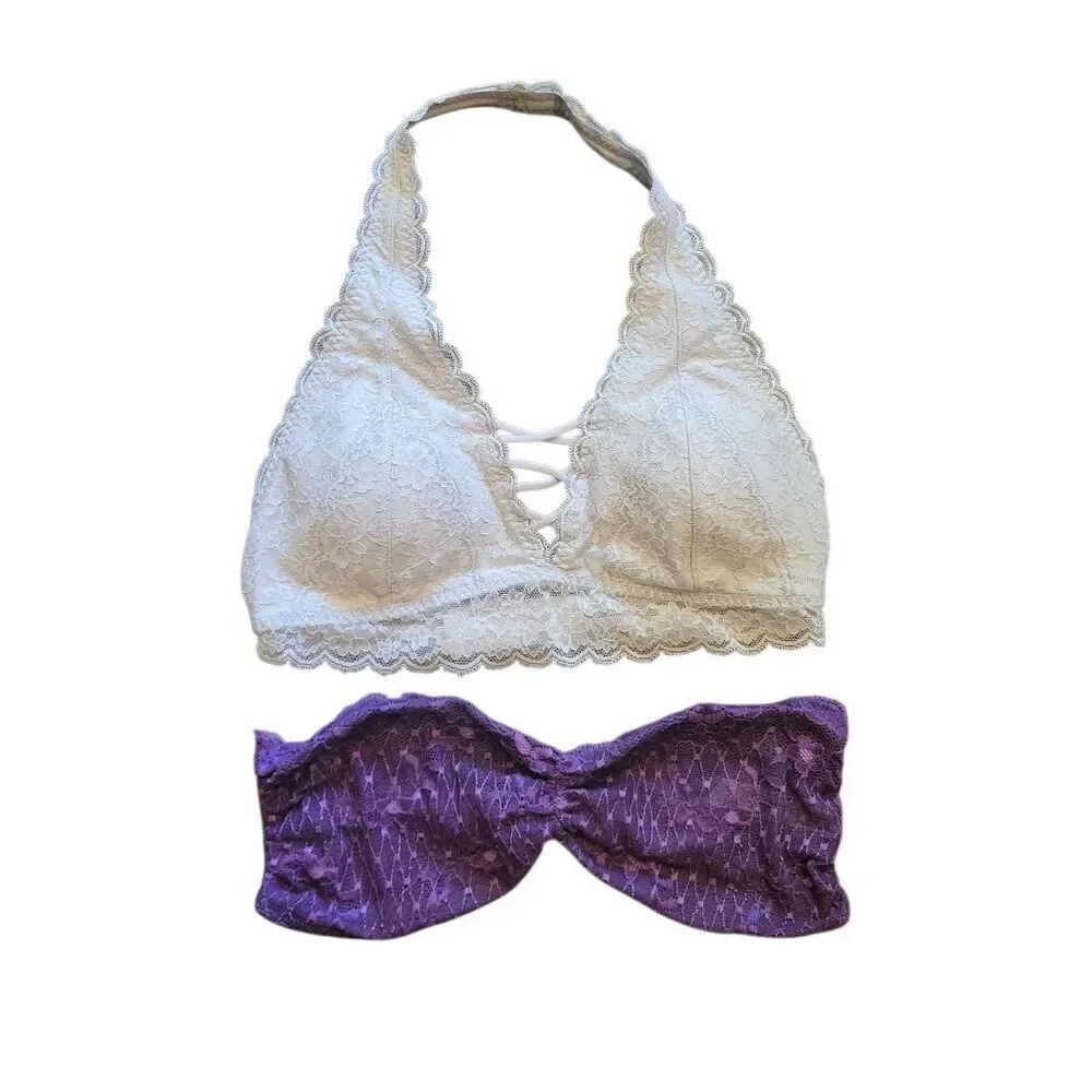 Small Lace Bralette Set Grey Purple Gilly Hicks Free People Boho Festival